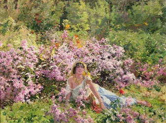 Beauté algérienne dans un champ de lilas